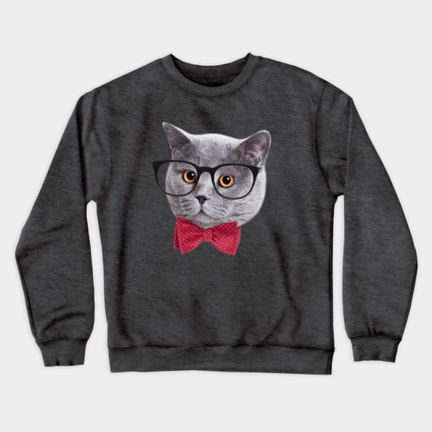 Hipster Cat Crewneck Sweatshirt by valentinahramov